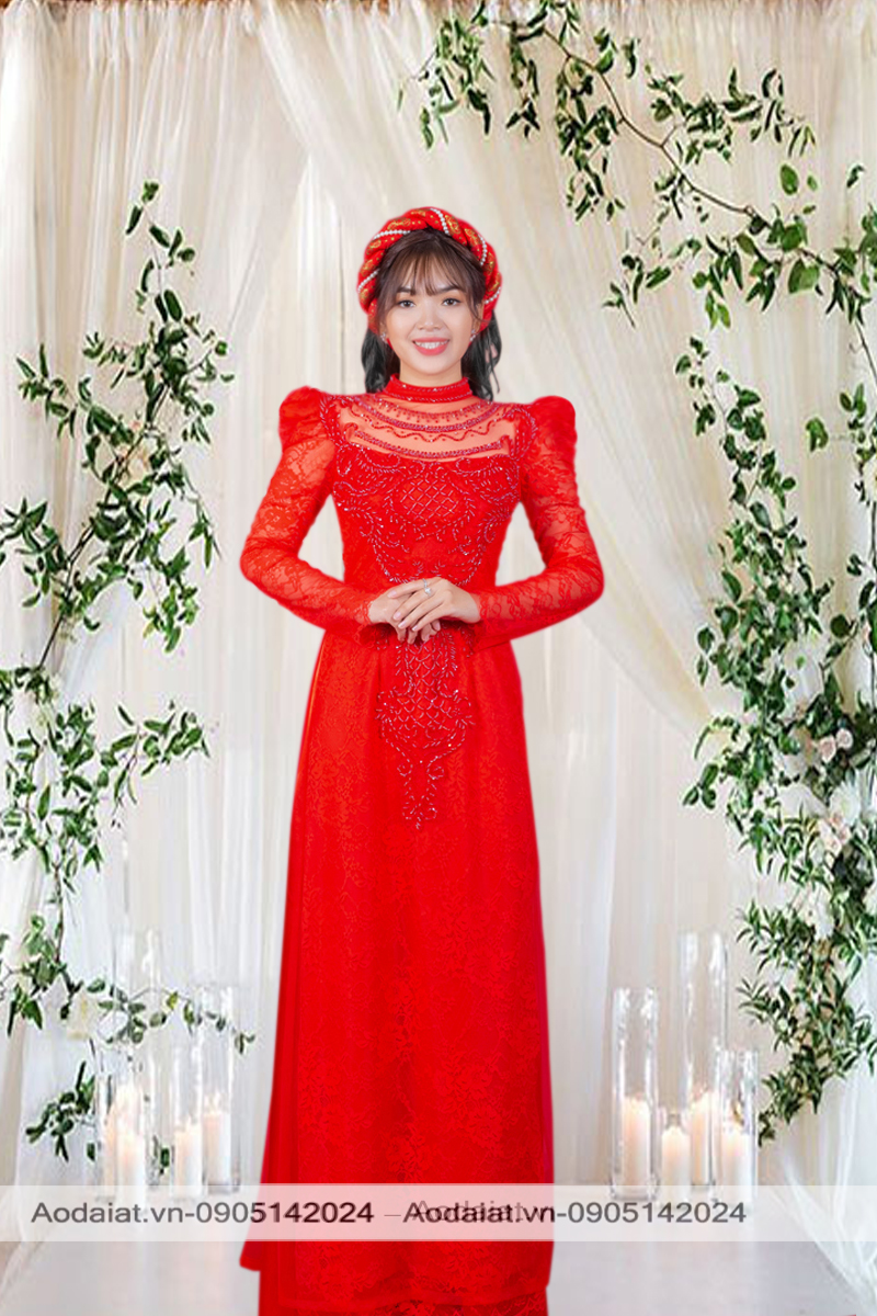 áo dài cưới màu đỏ voan 